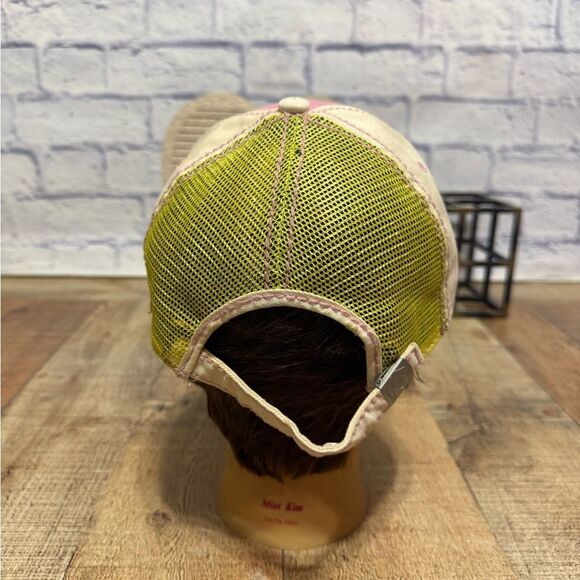 True Religion Distressed Style Strapback Trucker Baseball Cap Hat Tan pink
